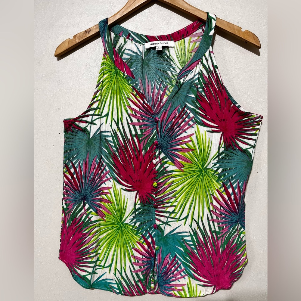Rose + Olive Women’s Size Small Sleeveless Summer Top Colorful Covered Buttons